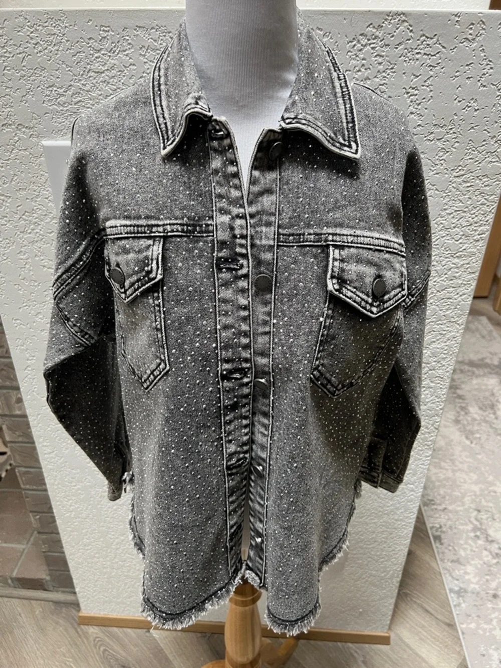 Veveret Black Rhinestone Jean Jacket - Picture 8 of 16